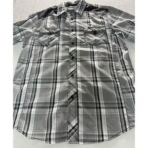 Machine Mens Short Sleeve Button Up Shirt Large Gray / Black‎